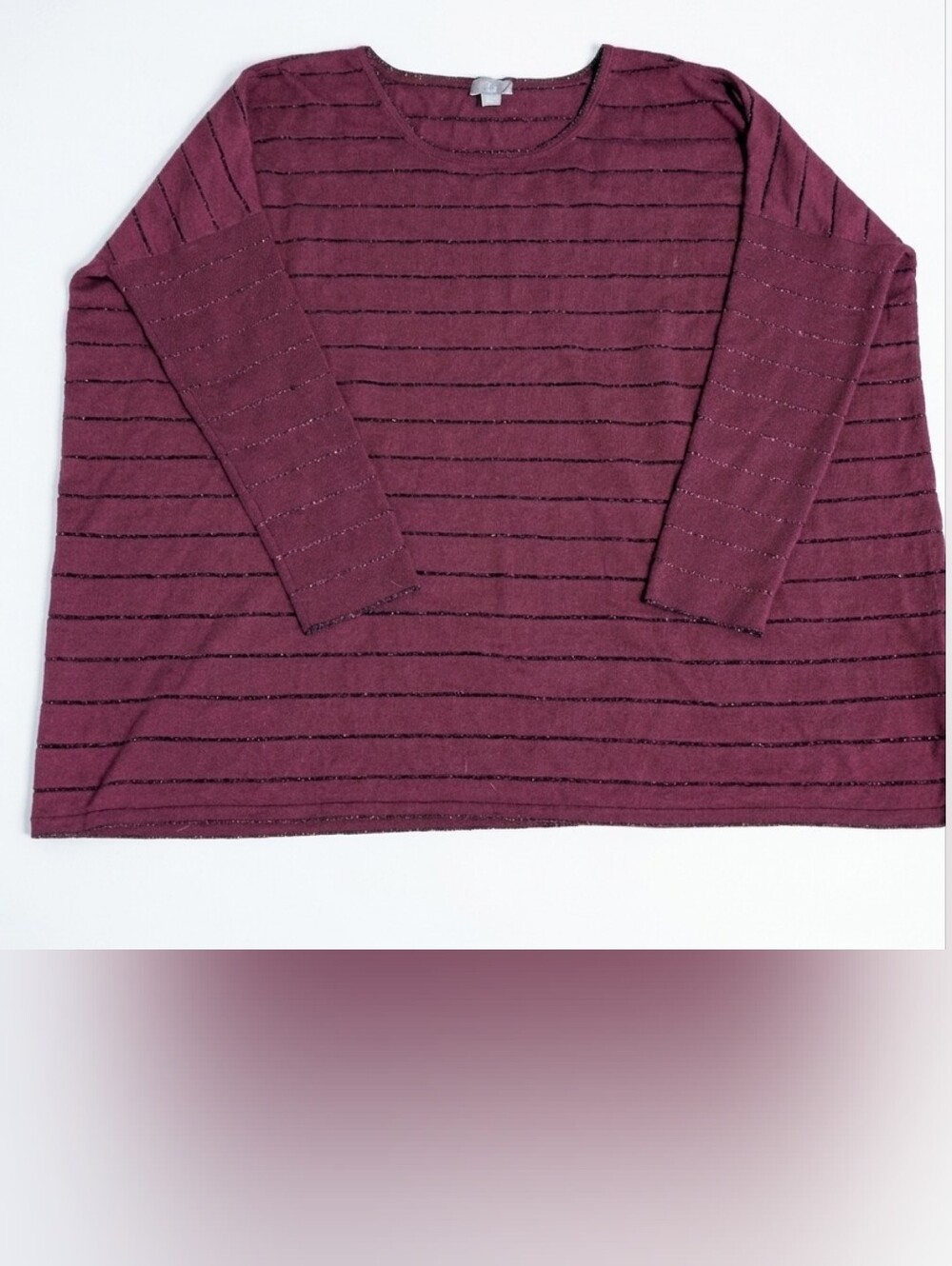 J. Jill Sweater L Burgundy Metallic Stripe Wool Angora Blend Shimmer Holiday